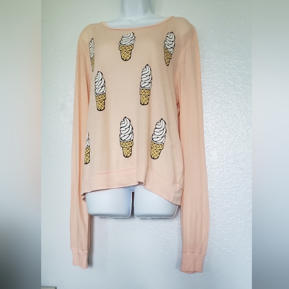 Wildfox Ice Cream Cone Peach Long Sleeves Top Novalty Print Sz Medium 100 Cotton - Picture 2 of 10